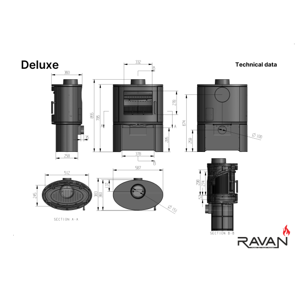 Піч-камін Ravan Deluxe 14 кВт 2390-