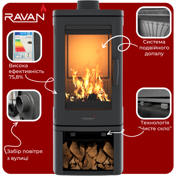 Піч-камін Ravan Elara 10 кВт 2393-