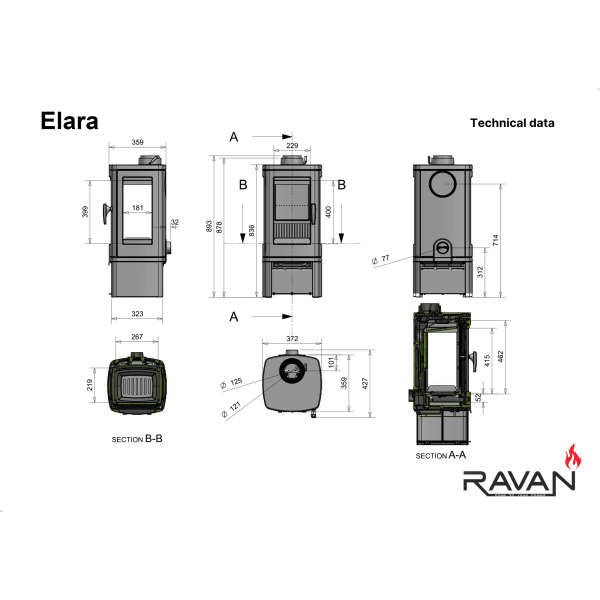 Піч-камін Ravan Elara 10 кВт 2393-