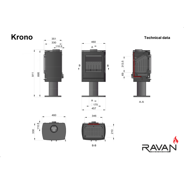Піч-камін Ravan Krono 8 кВт 2394-