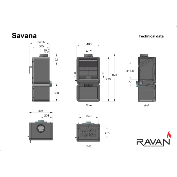 Піч-камін Ravan Savana 8 кВт 2395-