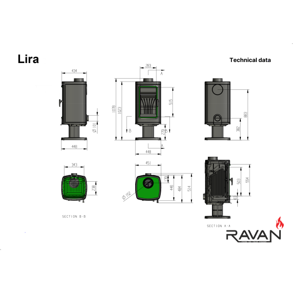 Піч-камін Ravan Lira 14 кВт 2396-