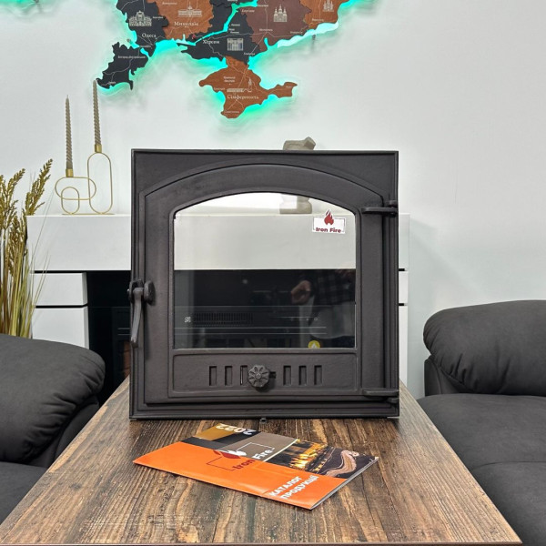 Дверцята чавунні для каміна з вогнетривким склом Iron Fire Дверцята топкові чавунні Style 50 485х485 мм 2300-02