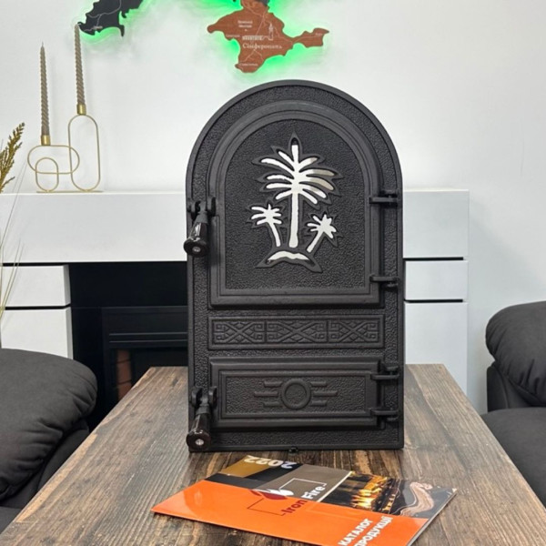 Дверцята чавуннa пічнa Palm Дверцята чавунні пічні Iron Fire Дверцята для печі зі склом 305х520 мм 2351-02