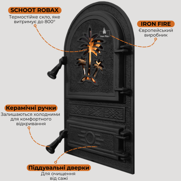 Дверцята чавуннa пічнa Palm Дверцята чавунні пічні Iron Fire Дверцята для печі зі склом 305х520 мм 2351-02