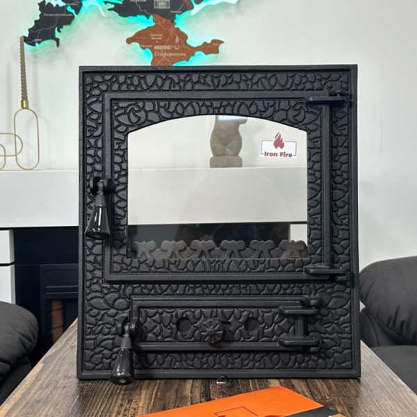 Дверцята чавунні пічні Bastion XL Дверцята чавунні пічні Iron Fire Дверцята для печі зі склом 310х530 мм 2301-02