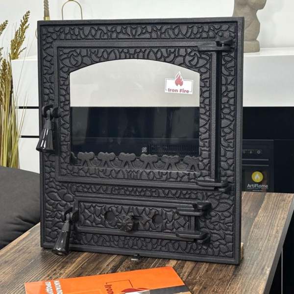 Дверцята чавунні пічні Bastion XL Дверцята чавунні пічні Iron Fire Дверцята для печі зі склом 310х530 мм 2301-02