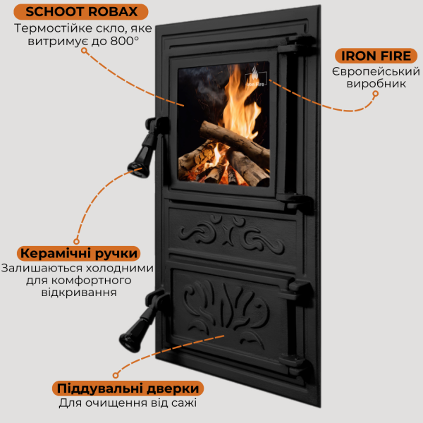 Дверцята чавунні пічні Fiona Дверцята чавунні пічні Iron Fire Дверцята для печі зі склом 305х510 мм 2321-02