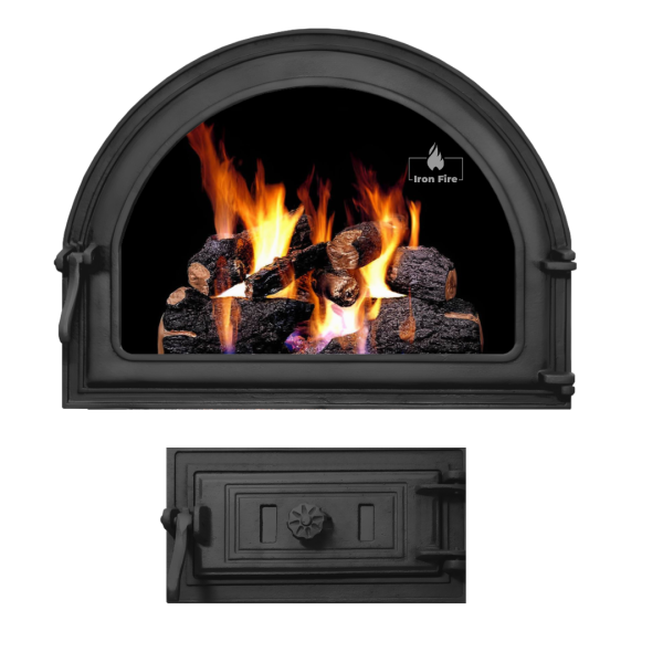 Комплект чавунні дверцята з вогнетривким склом Iron Fire Viola 585х440 мм + піддувальні 315х165 мм 2341-02