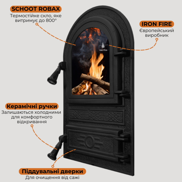 Дверцята чавунні пічні Flower Дверцята чавунні пічні Iron Fire Дверцята для печі зі склом 305х520 мм 2302-02
