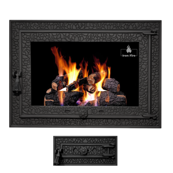Комплект чавунні дверцята з вогнетривким склом Iron Fire Magnus 700x500 мм + піддувальні 375x175 мм 2312-02
