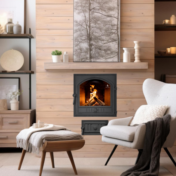 Комплект чавунні дверцята з вогнетривким склом Iron Fire Cameron 480х475 мм + піддувальні 315х180 мм 2352-02