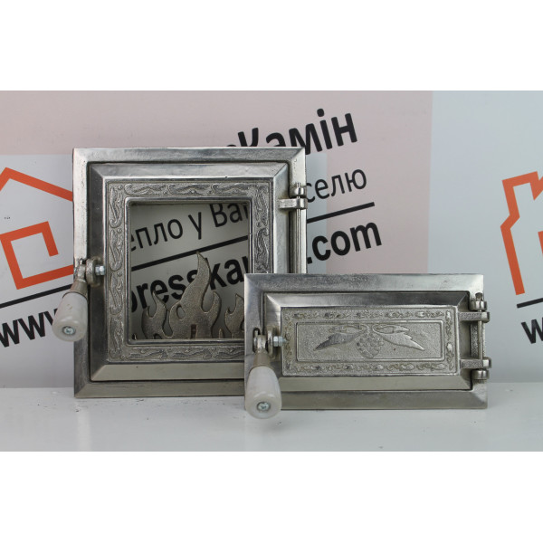 Дверцята пічні зі склом роздільні "Miranda" 250х270мм Чавунна дверцята для печі барбекю 2293-02