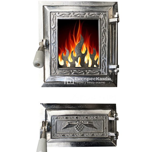 Дверцята пічні зі склом роздільні "Miranda" 250х270мм Чавунна дверцята для печі барбекю 2293-02