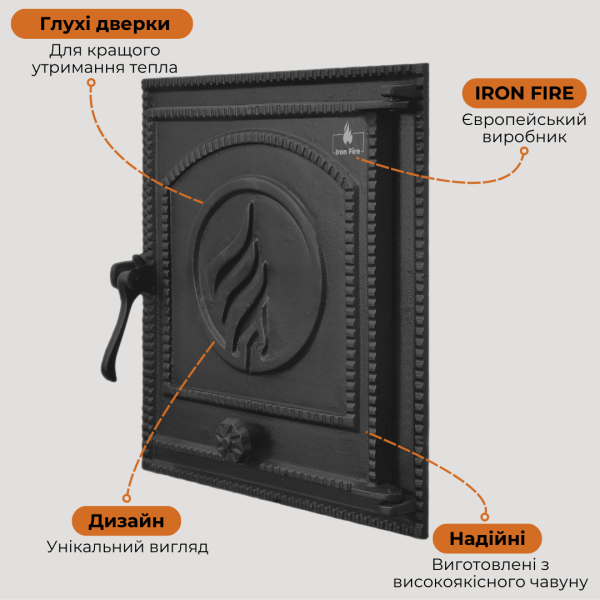 Дверцята чавунні для каміна та барбекю Iron Fire Дверцята топкові чавунні на камін Style 35 WG 350х390 мм 2323-02