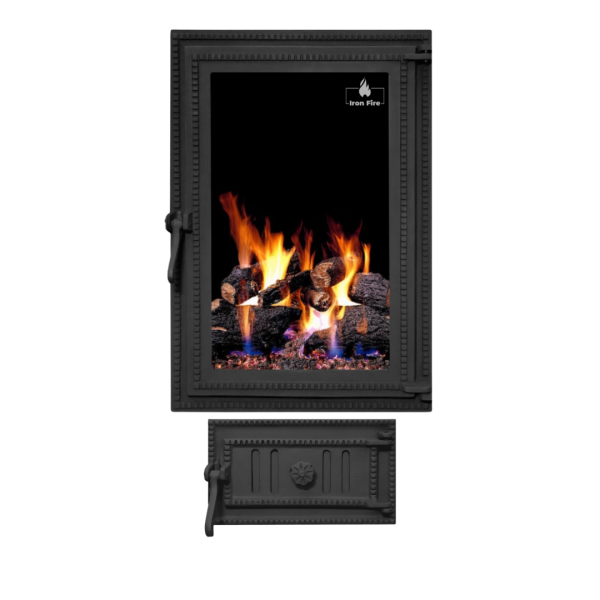 Комплект чавунні дверцята з вогнетривким склом Iron Fire Brown 440x640 мм + піддувальні 315х180 мм 2344-02