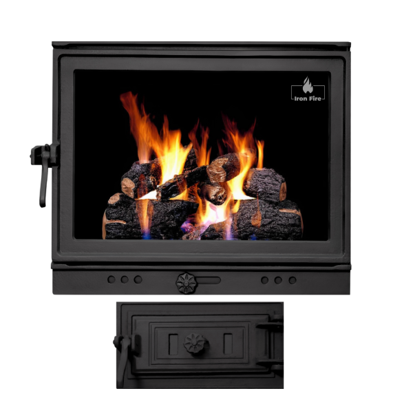 Комплект чавунні дверцята з вогнетривким склом Iron Fire Neil 575х495 мм + піддувальні 315х165 мм 2355-02
