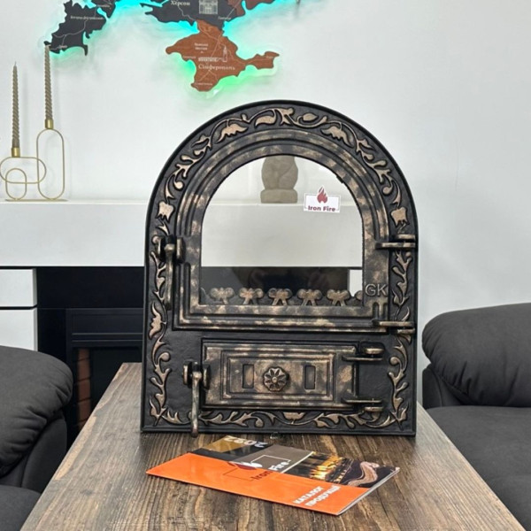 Дверцята чавунні пічні Artik Дверцята чавунні пічні Iron Fire Дверцята для печі зі склом 460х560 мм 2306-02