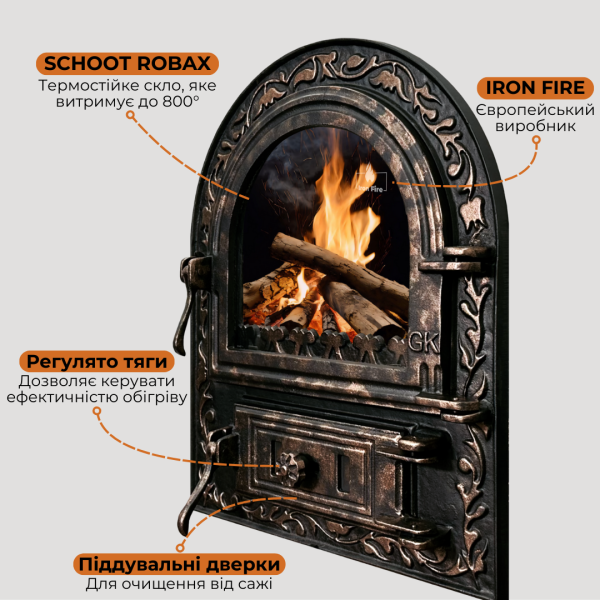 Дверцята чавунні пічні Artik Дверцята чавунні пічні Iron Fire Дверцята для печі зі склом 460х560 мм 2306-02