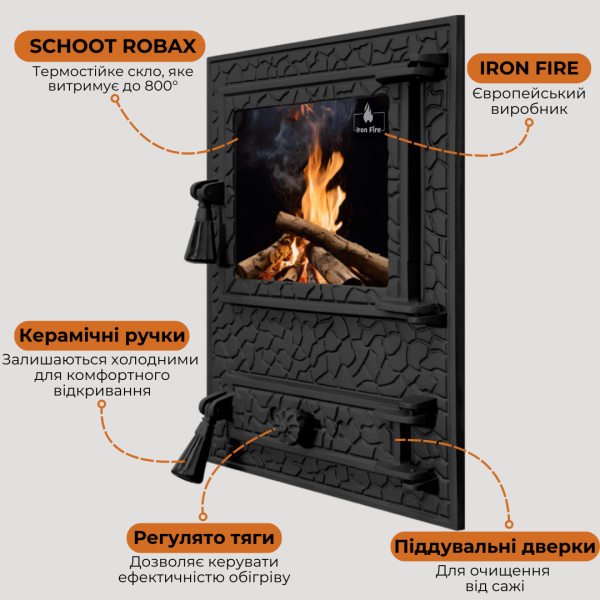 Дверцята чавунні пічні Vision Дверцята чавунні пічні Iron Fire Дверцята для печі зі склом 310х530 мм 2346-02