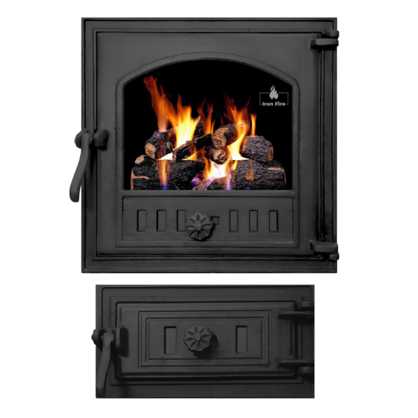 Комплект чавунні дверцята з вогнетривким склом Iron Fire Style 40 390х390 мм + піддувальні 315х165 мм 2316-02