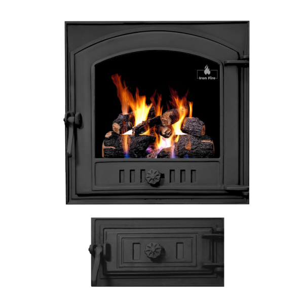 Комплект чавунні дверцята з вогнетривким склом Iron Fire Style 50 485х485 мм + піддувальні 315х165 мм 2317-02