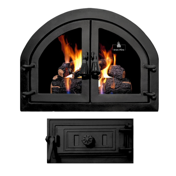Комплект чавунні дверцята з вогнетривким склом Iron Fire Sabina 550x410 мм + піддувальні 315х165 мм 2357-02