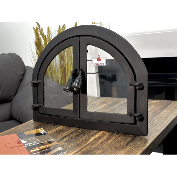Комплект чавунні дверцята з вогнетривким склом Iron Fire Sabina 550x410 мм + піддувальні 315х165 мм 2357-02