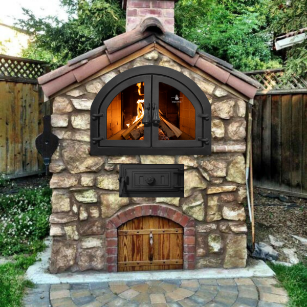 Комплект чавунні дверцята з вогнетривким склом Iron Fire Sabina 550x410 мм + піддувальні 315х165 мм 2357-02