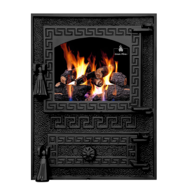 Дверцята чавунні пічні Versace Дверцята чавунні пічні Iron Fire Дверцята для печі зі склом 370х485 мм 2349-02