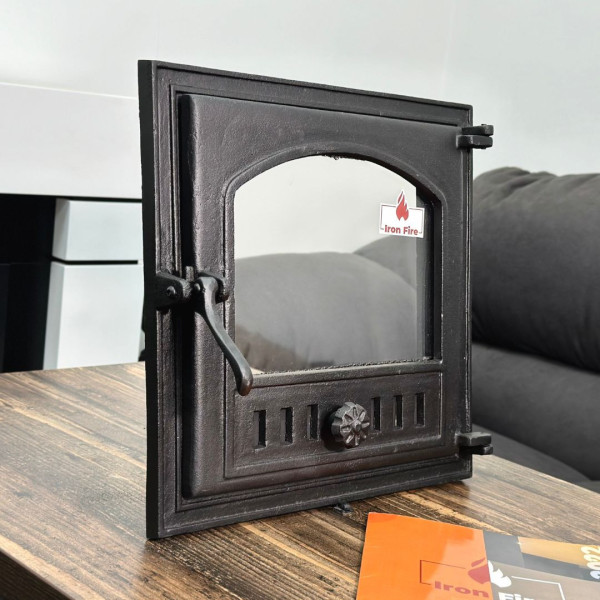 Дверцята чавунні для каміна з вогнетривким склом Iron Fire Дверцята топкові чавунні Style 40 390x390 мм 2299-02