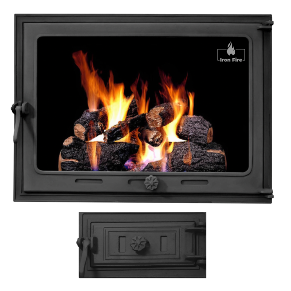 Комплект чавунні дверцята з вогнетривким склом Iron Fire Style 75 730х540 мм + піддувальні 315х165 мм 2339-02